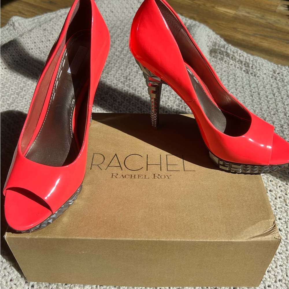 RACHEL Rachel Roy Women's Red Patent Peep-Toe Platform Pumps